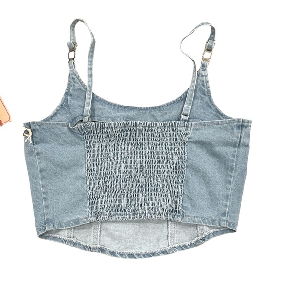 NWOT LONE STAR Denim Jean Lightly Distressed Bustier Light Wash Crop Large - Picture 10 of 11